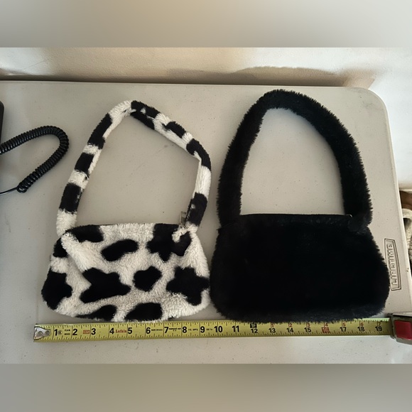 BUNDLE-(2) Small Shoulder Purses Black & Cow Animal Print zipper Closure unlined - Picture 6 of 6